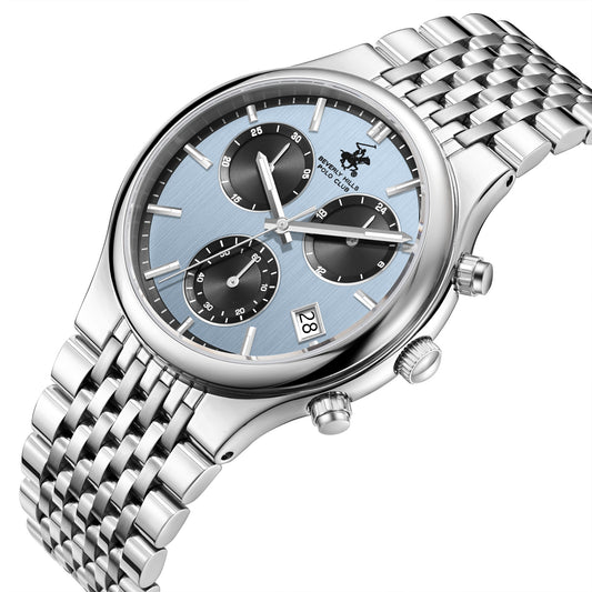 Beverly Hills Polo Club Men's Multifunction Watch with Blue Dial and Silver Stainless Steel Band, BP3909X.300