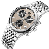 Beverly Hills Polo Club Men's Multifunction Watch with Beige Dial and Silver Stainless Steel Band, BP3909X.340