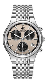 Beverly Hills Polo Club Men's Multifunction Watch with Beige Dial and Silver Stainless Steel Band, BP3909X.340