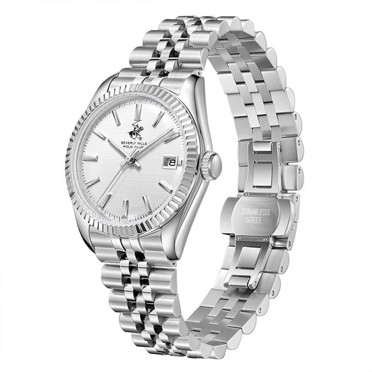 Beverly Hills Polo Club Men's Date Analog Watch with Silver Dial and Silver Stainless Steel and Beverly Hills Polo Club Band, BP3911X.330