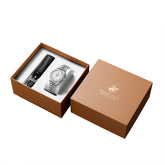 Beverly Hills Polo Club Men's Date Analog Watch Gift Set with Silver Dial and Silver Stainless Steel Band, BP3911X.330