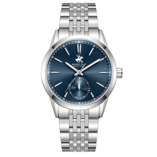 Beverly Hills Polo Club Men's Multifunction Watch with Dark Blue Dial and Silver Stainless Steel Band, BP3913X.390