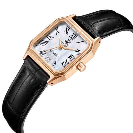 Beverly Hills Polo Club Women's Diamond Accent Analog Watch with White Mother of Pearl Dial and Black Beverly Hills Polo Club Band, BP3917C.421