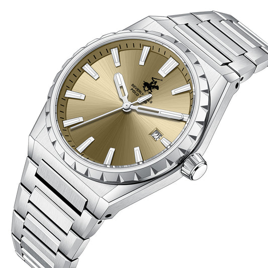 Beverly Hills Polo Club Men's Date Analog Watch with Brown Dial and Silver Stainless Steel Band, BP3918X.340