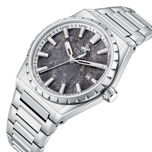 Beverly Hills Polo Club Men's Date Analog Watch with Silver Dial and Silver Stainless Steel Band, BP3918X.350