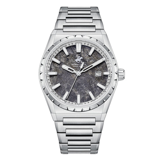 Beverly Hills Polo Club Men's Date Analog Watch with Silver Dial and Silver Stainless Steel Band, BP3918X.350