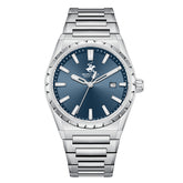 Beverly Hills Polo Club Men's Date Analog Watch with Dark Blue Dial and Silver Stainless Steel Band, BP3918X.390