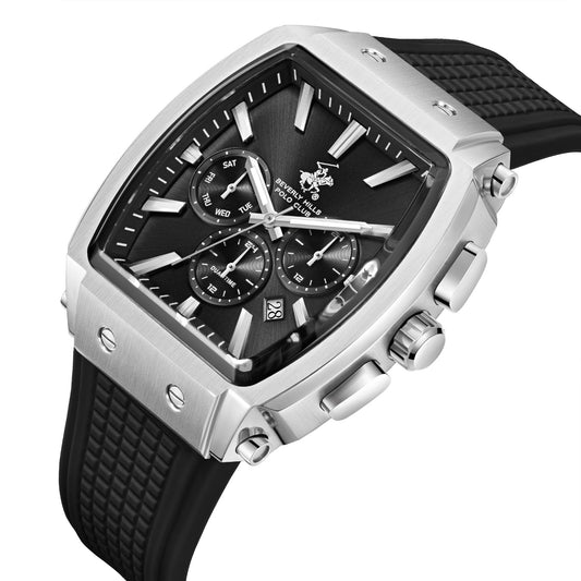 Beverly Hills Polo Club Men's Multifunction Watch with Black Dial and Black Silicone Band, BP3920X.351
