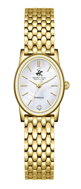 Beverly Hills Polo Club Women's Diamond Accent Analog Watch with White Mother of Pearl Dial and Gold Stainless Steel Band, BP3926X.120