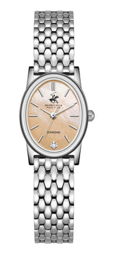Beverly Hills Polo Club Women's Diamond Accent Analog Watch with Salmon Dial and Silver Stainless Steel Band, BP3926X.301