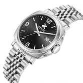 Beverly Hills Polo Club Men's Date Analog Watch with Gunmetal Black Dial and Silver Stainless Steel Band, BP3928X.350
