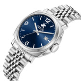 Beverly Hills Polo Club Men's Date Analog Watch with Dark Blue Dial and Silver Stainless Steel Band, BP3928X.390