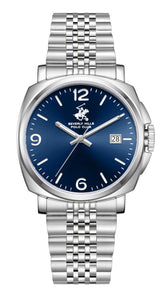 Beverly Hills Polo Club Men's Date Analog Watch with Dark Blue Dial and Silver Stainless Steel Band, BP3928X.390
