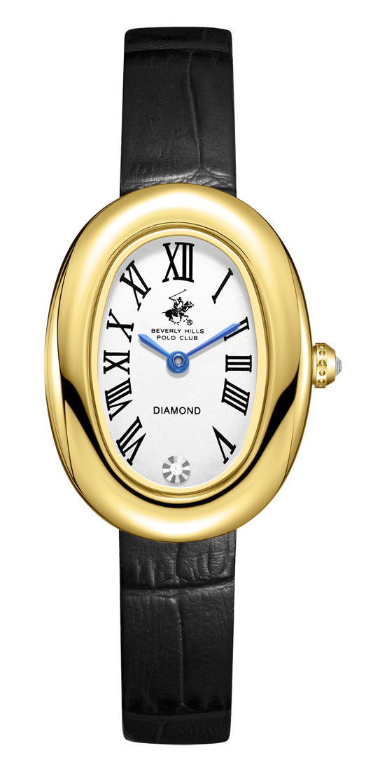 Beverly Hills Polo Club Women's Diamond Accent Analog Watch with Silver Dial and Black Beverly Hills Polo Club Band, BP3931C.231