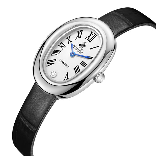 Beverly Hills Polo Club Women's Diamond Accent Analog Watch with Silver Dial and Black Beverly Hills Polo Club Band, BP3931C.331