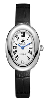 Beverly Hills Polo Club Women's Diamond Accent Analog Watch with Silver Dial and Black Leather Band, BP3931C.331