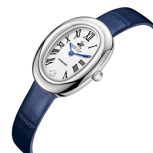 Beverly Hills Polo Club Women's Diamond Accent Analog Watch with Silver Dial and Dark Blue Beverly Hills Polo Club Band, BP3931C.339