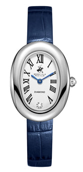 Beverly Hills Polo Club Women's Diamond Accent Analog Watch with Silver Dial and Dark Blue Leather Band, BP3931C.339