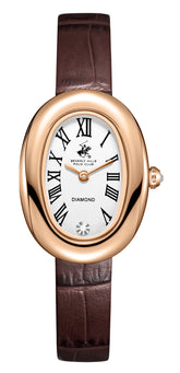 Beverly Hills Polo Club Women's Diamond Accent Analog Watch with Silver Dial and Dark Brown Leather Band, BP3931C.432