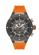 Quantum Men's Chronograph Watch Black Dial with Orange Silicone Band, HNG1083.050