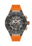 Quantum Men's Chronograph Watch Black Dial with Orange Silicone Band, HNG1083.050
