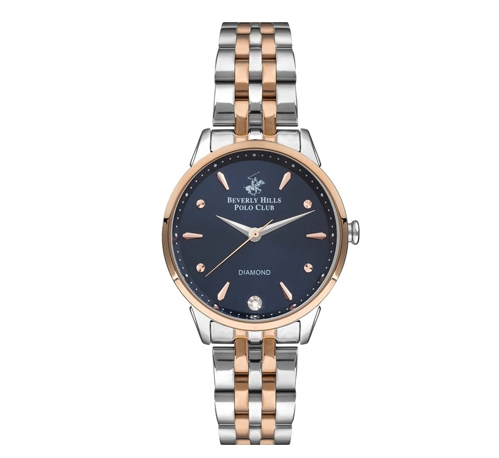 Beverly Hills Polo Club Women's Watch, Analog, Blue Dial, Silver & Rose Gold Stainless Steel Strap, BP3293X.590