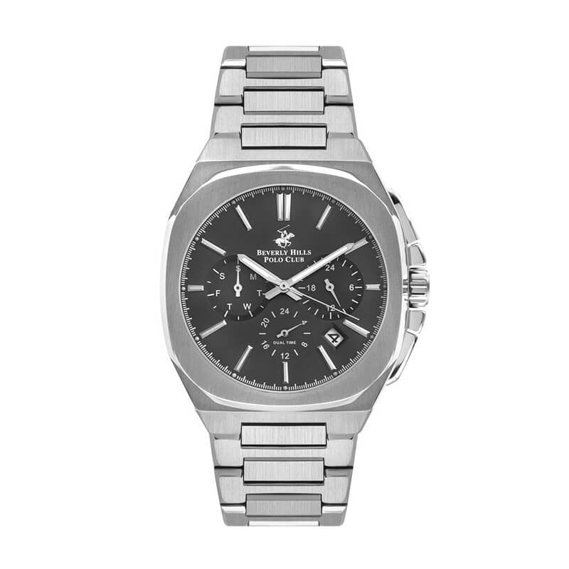 Beverly Hills Polo Club Men's Watch, Analog, Black Dial, Silver Stainless Steel Strap, BP3210X.350