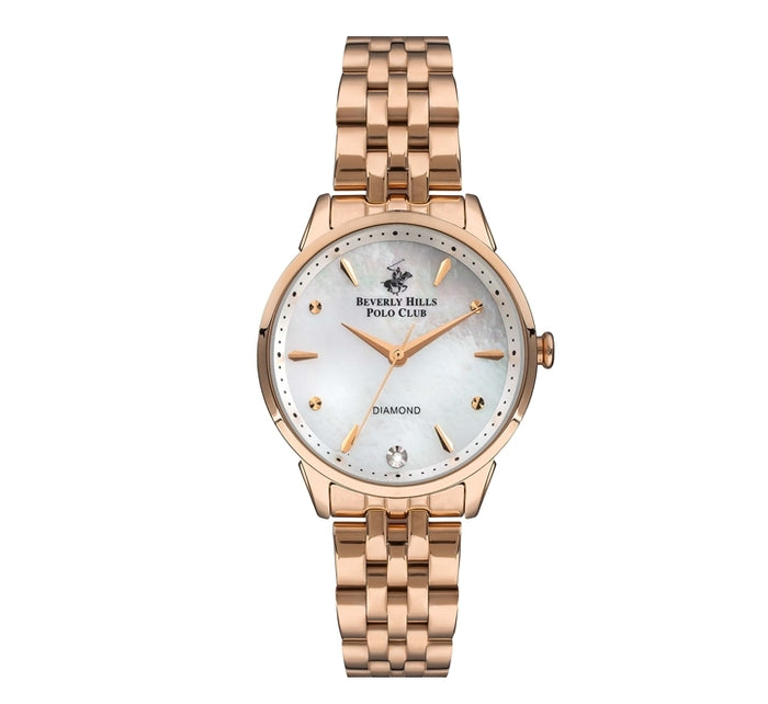 Beverly Hills Polo Club Women's Watch, Analog, Silver Dial, Rose Gold Stainless Steel Strap, BP3293X.420