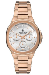 Beverly Hills Polo Club Women's Watch, Analog, Silver Dial, Rose Gold Stainless Steel Strap, BP3275X.430