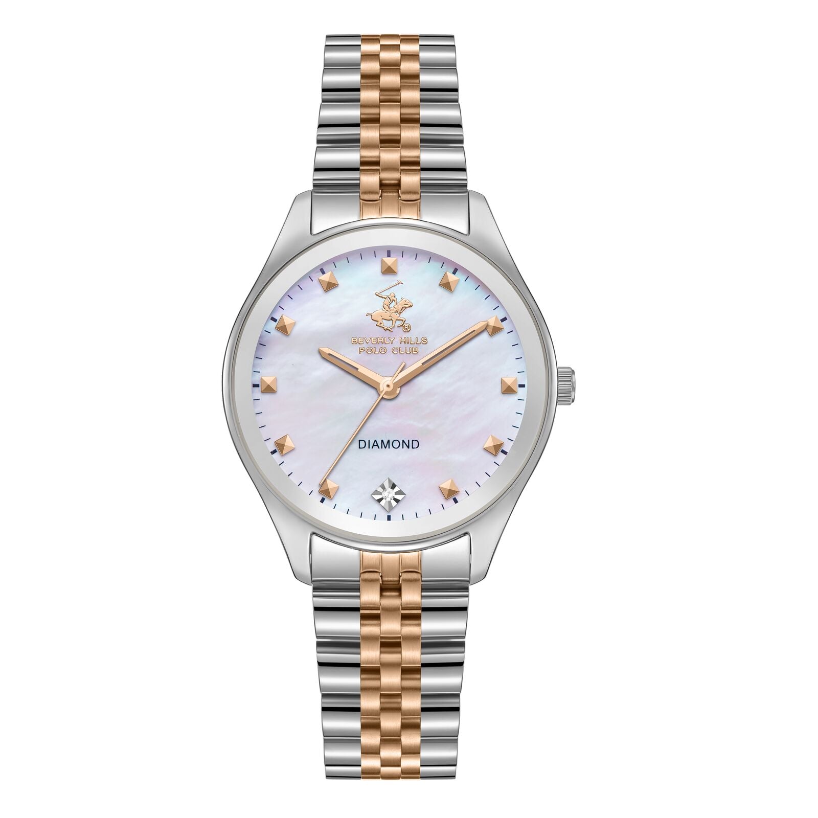 Beverly Hills Polo Club Women's Watch Analog Mother of Pearl Dial with Silver Gold Stainless Steel Band, BP3657C.520