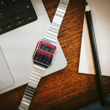 Casio Vintage Unisex Watch Digital Red Dial With Silver Stainless Steel Band, CA-500WE-4BDF