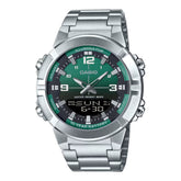 Casio Men's Watch Analog-Digital Green Gradient Dial with Silver Stainless Steel Band, AMW-870DA-3AVDF
