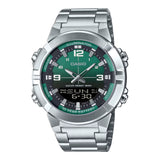 Casio Men's Watch Analog-Digital Green Gradient Dial with Silver Stainless Steel Band, AMW-870DA-3AVDF