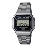 Casio Unisex Watch Vintage Collection Digital, Black Dial Grey Stainless Steel Strap, A168WGG-1ADF