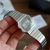 Casio Vintage Unisex Watch Digital Dial with Silver Stainless Steel Band, A700WEV-7ADF