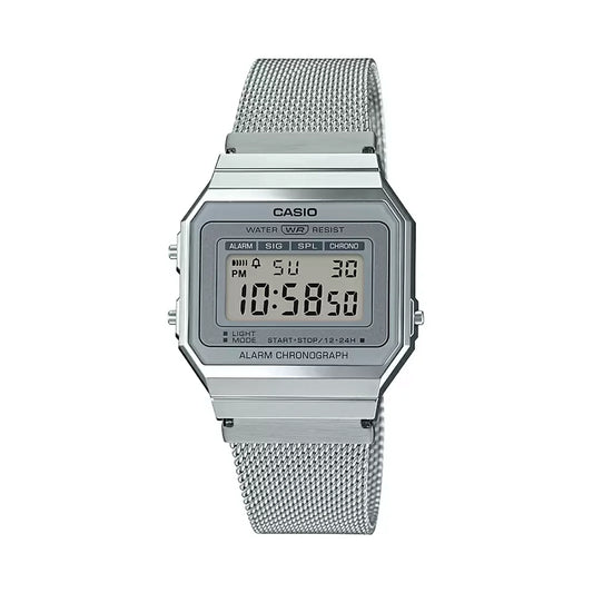 Casio Men's Watch Vintage Collection Digital, Silver Dial Silver Stainless Steel Strap, A700WM-7ADF product image