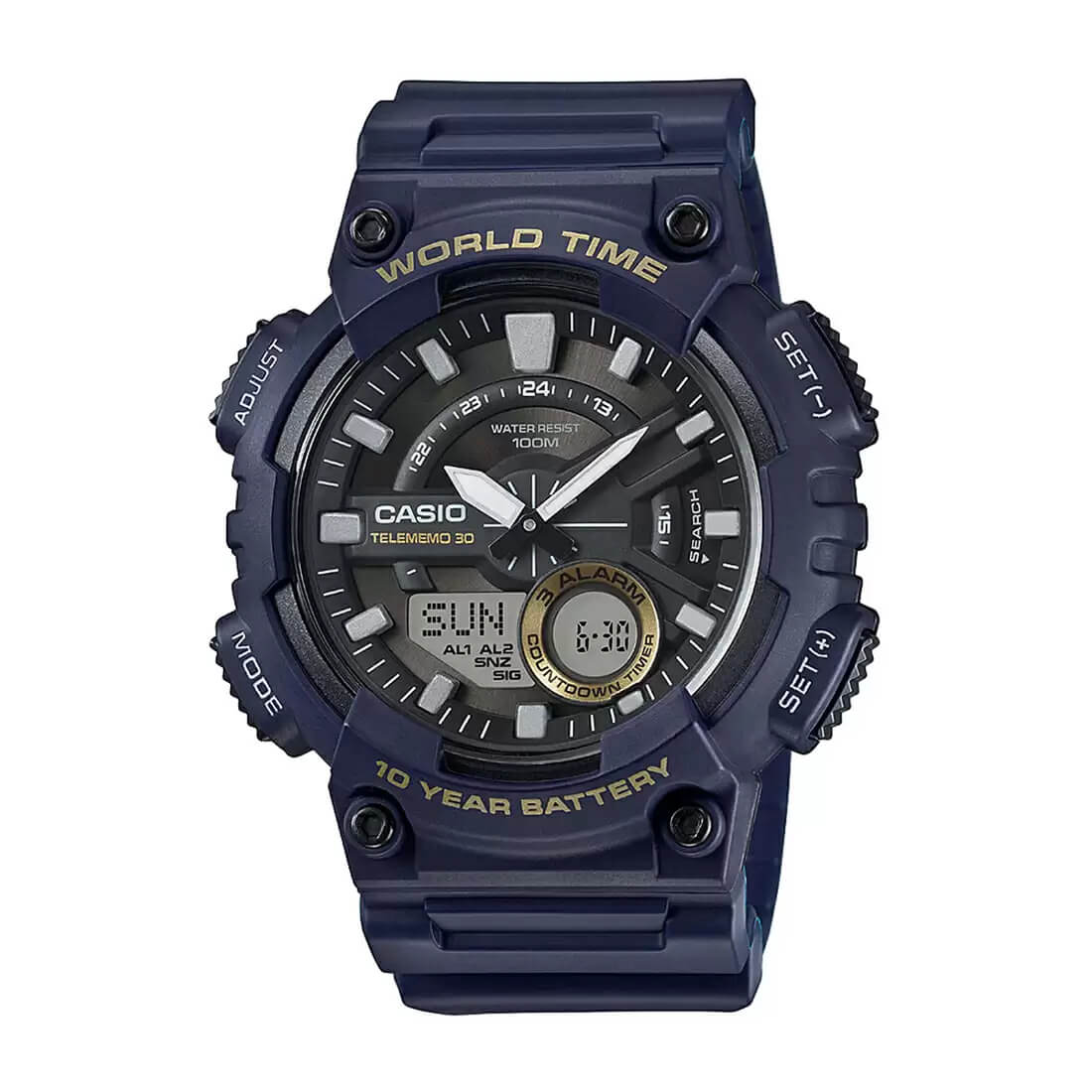 Casio Men's Watch Analog & Digital Combo, Black Dial Blue Resin Strap, AEQ-110W-2AVDF product image