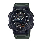Casio Men's Watch Analog & Digital Combo, Black Dial Green Resin Strap, AEQ-110W-3AVDF product image