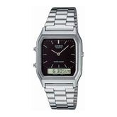Casio Vintage Unisex Watch Analog-Digital Black Dial With Silver Stainless Steel Band, AQ-230A-1DMQD