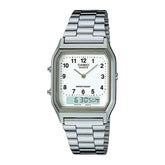 Casio Men's Watch Analog & Digital Combo, White Dial Silver Stainless Steel Strap, AQ-230A-7BMQD