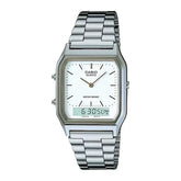 Casio Vintage Unisex Watch Analog-Digital White Dial With Silver Stainless Steel Band, AQ-230A-7DMQD
