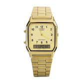 Casio Men's Watch Analog & Digital Combo, Gold Dial Gold Stainless Steel Strap, AQ-230GA-9BMQD