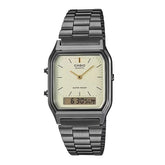 Casio Vintage Unisex Watch Analog-Digital Beige Dial With Metallic Grey Stainless Steel Band, AQ-230GG-9ADF