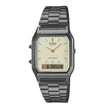 Casio Vintage Unisex Watch Analog-Digital Beige Dial With Metallic Grey Stainless Steel Band, AQ-230GG-9ADF