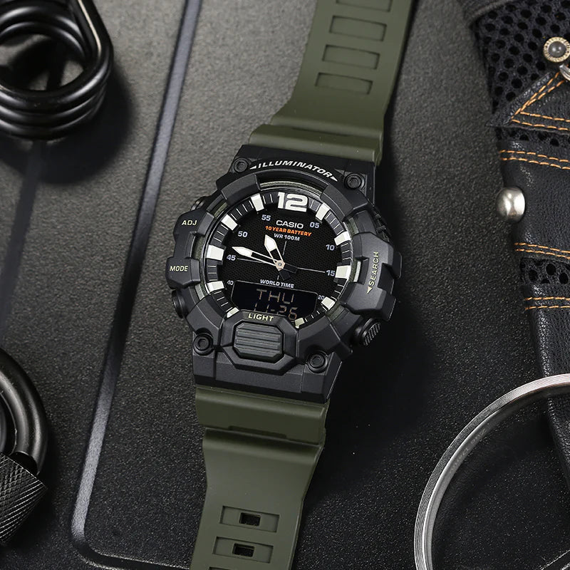 Casio Men's Watch Analog & Digital Combo, Black Dial Green Resin Strap, HDC-700-3AVDF product image