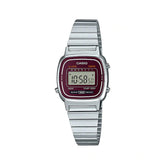 Casio, Women's Watch Vintage Collection Digital, Maroon Dial Silver Stainless Steel Band, LA670WA-4DF product image