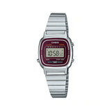 Casio, Women's Watch Vintage Collection Digital, Maroon Dial Silver Stainless Steel Band, LA670WA-4DF product image