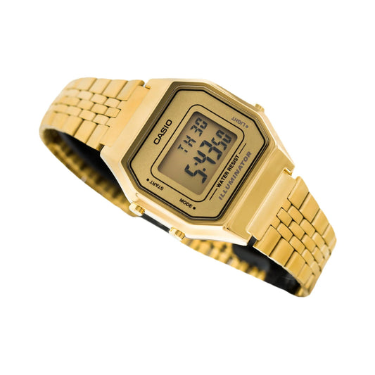 Casio Vintage Women's Watch Digital, Gold Dial Gold Stainless Steel Strap, LA680WGA-9DF