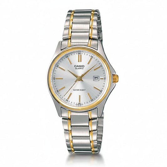Casio Women's Watch Analog, Silver Dial Silver & Gold Stainless Steel Strap, LTP-1183G-7ADF