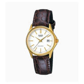Casio Women's Watch Analog, White Dial Brown Leather Strap, LTP-1183Q-7ADF